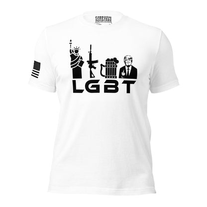 Liberty Guns Beer Trump LGBT MAGA Trump 2024 Rally Conservative Republican Political Men&#39;s T-Shirt Freedom Over Fear Industries