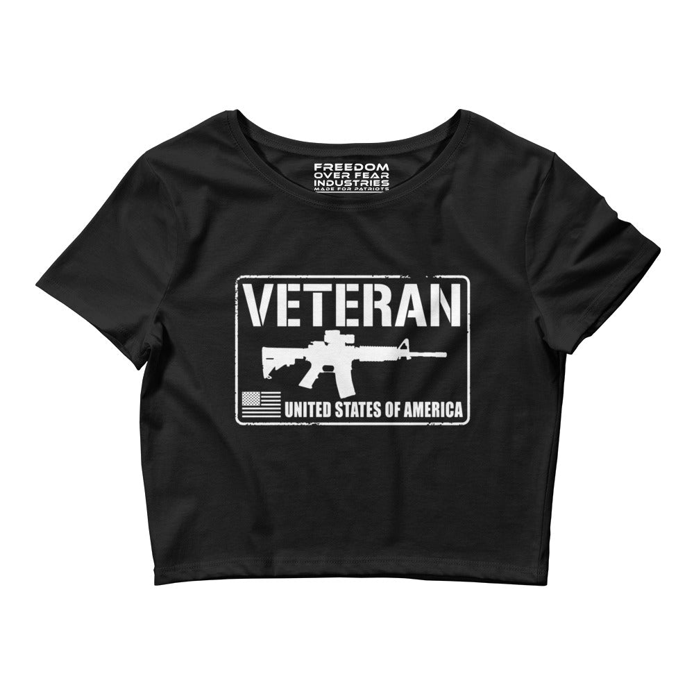 USA Veteran Women's Crop Tee Freedom Over Fear Industries