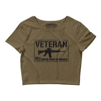 USA Veteran Women's Crop Tee Freedom Over Fear Industries